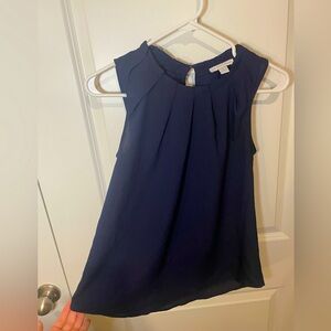 New York & Co Navy Blue Sleeveless Pleated Neck Blouse